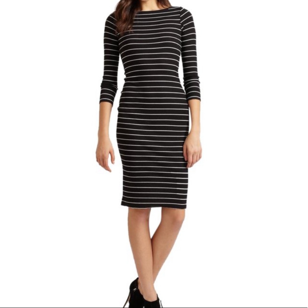 BCBG black and white ribbed striped dress (XS)